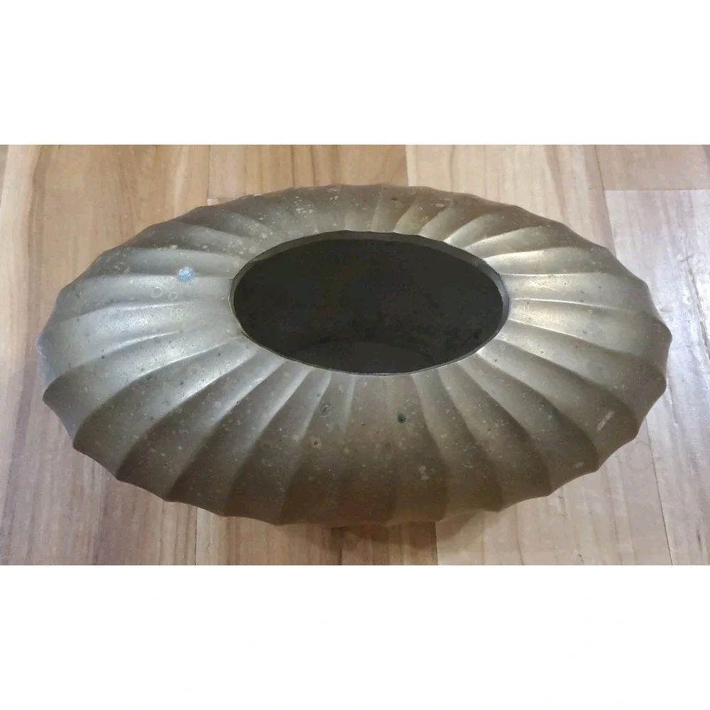 Vintage Solid Brass Oval Ribbed Scallop Vase Planter Decor 12